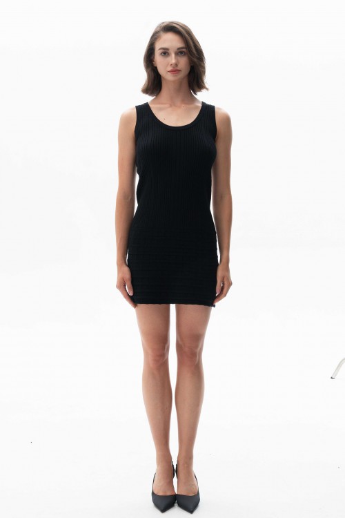  Knit Mini Dress  Black 