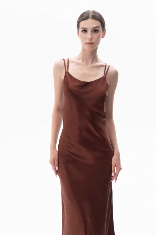  Acetate Slip Dress  Chestnut 