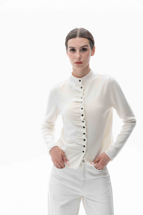 Lotus Collar Cashmere Sweater White 