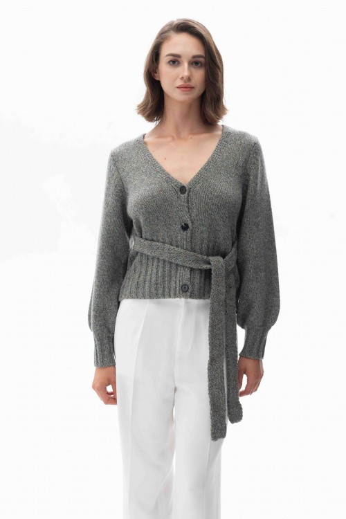 Heather Grey Belted Cardigan Grey